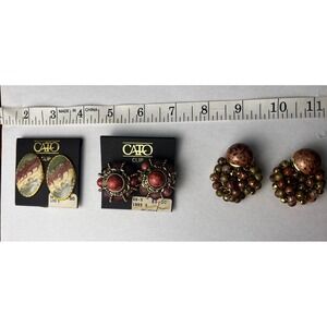 Cato Clip On Earrings‎ Lot 3 Pairs Marbled Dangle Bead Vintage Designer Retro